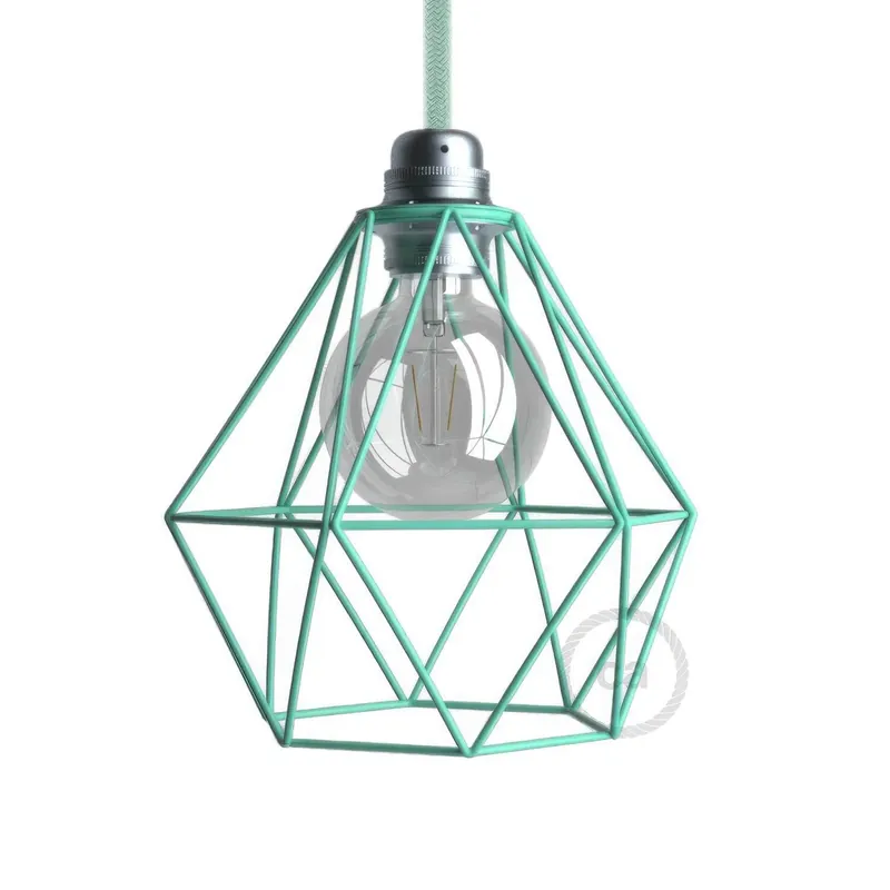 Diamond metal cage lampshade with E27 socket - Turquoise Bestseller