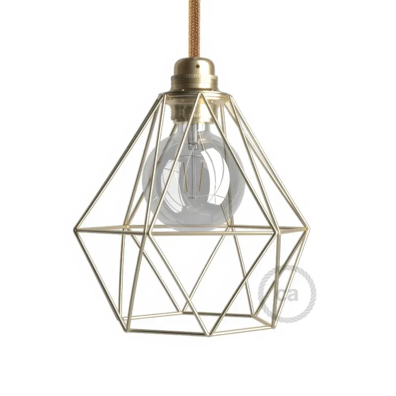 Diamond metal lampshade cage with E27 socket - Brass Compra Online