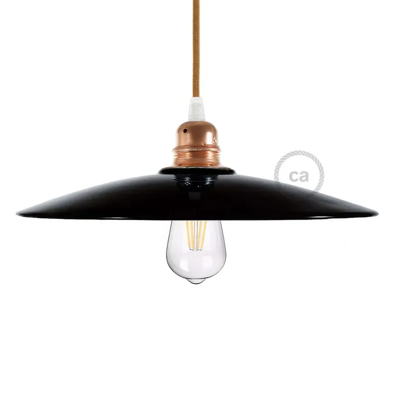 Flat ceramic lampshade for pendant - Made in Italy - Black - Copper Prezzo Conveniente