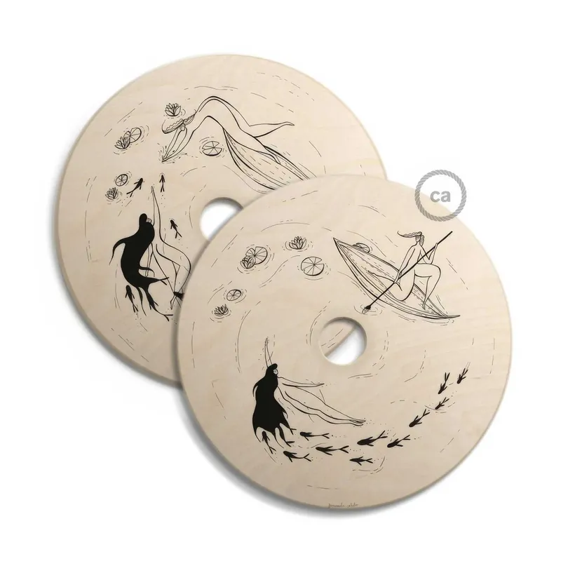 Quantità Limitata UFO Wooden Lampshade Special Edition Italian Illustrators, double-sided, diameter 33 cm - Fernando Cobelo