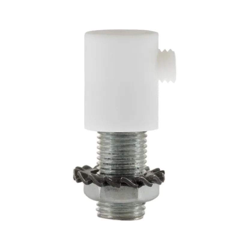 Cylindrical plastic strain relief complete with rod, nut, and washer - White Affare
