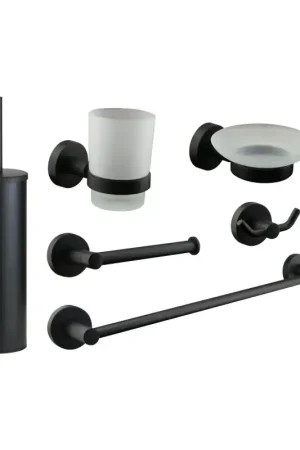 Acquista Ora Ensemble d‘accessoires de salle de bain modèle rond en finition noir mat Icrolla Venezia KITVENEZIA1NO