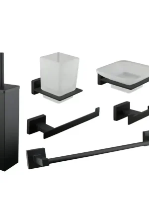 Ensemble d‘accessoires de salle de bain, modèle carré, finition noir mat Icrolla Zurigo KITZURIGO1NO Pagamento Sicuro
