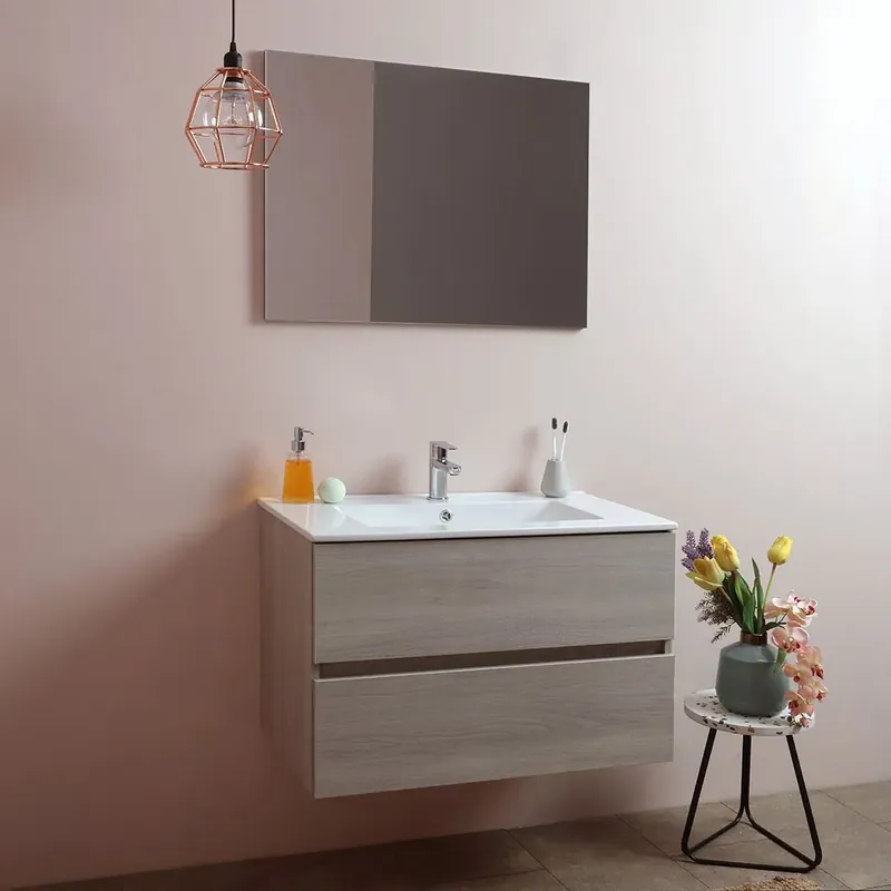 Saldi Mobile bagno 80 cm con cassetti olmo leone lavabo in ceramica Berlin