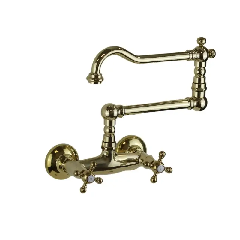 Grifo para lavabo de pared con caño articulado en color latón natural Porta & Bini Old Fashion 62552GI Compra Oggi Stesso