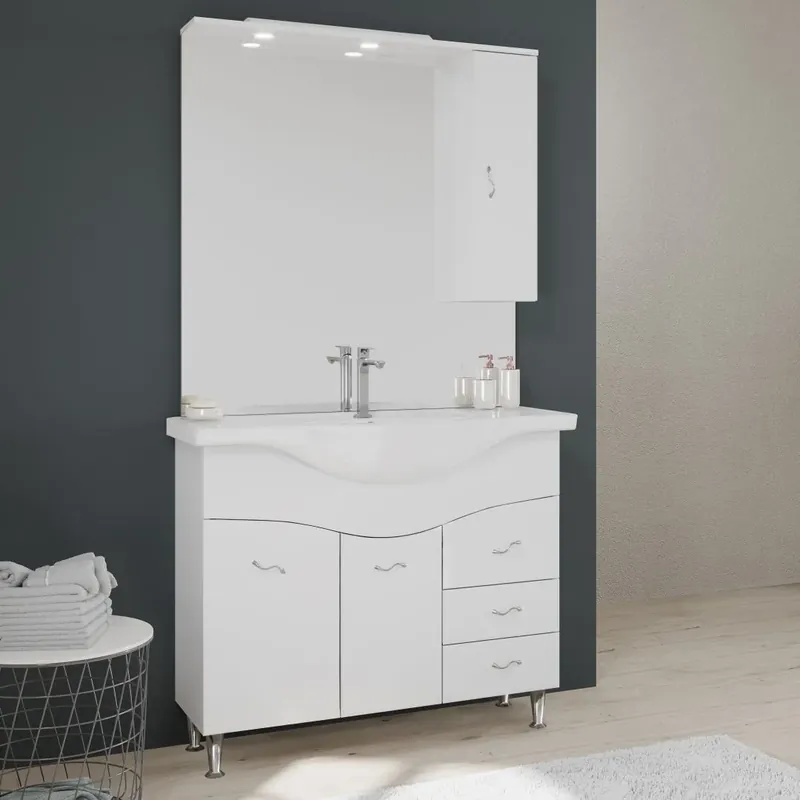 Prezzo Basso Mobile bagno 106 cm classico con lavabo specchio e pensile bianco Easy