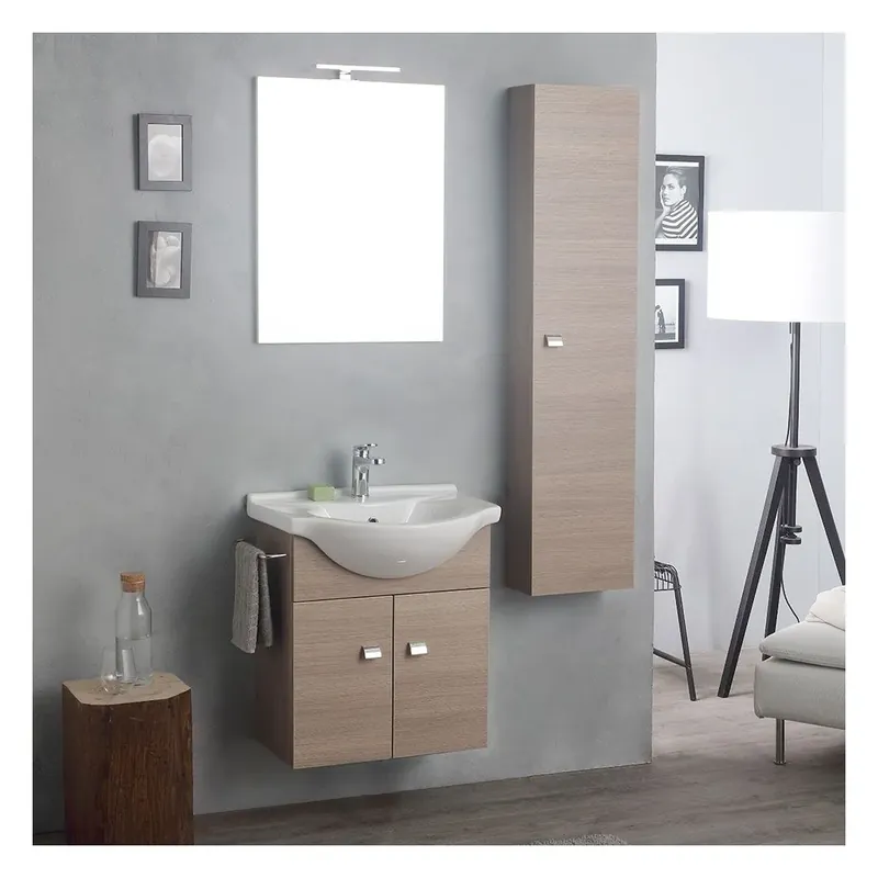 Composizione bagno sospesa 58+31 cm con colonna quercia naturale Bestseller