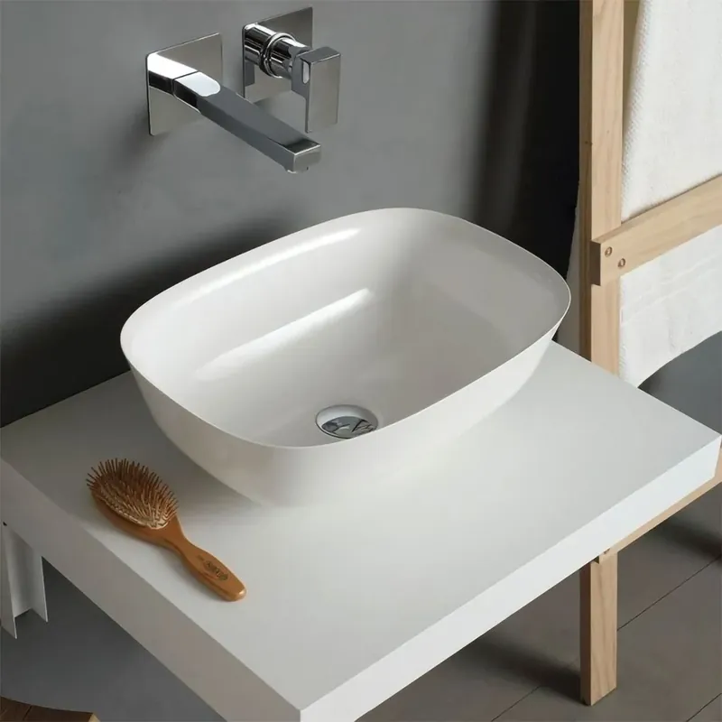 Economico Lavabo da appoggio opaco in resina senza foro rubinetto