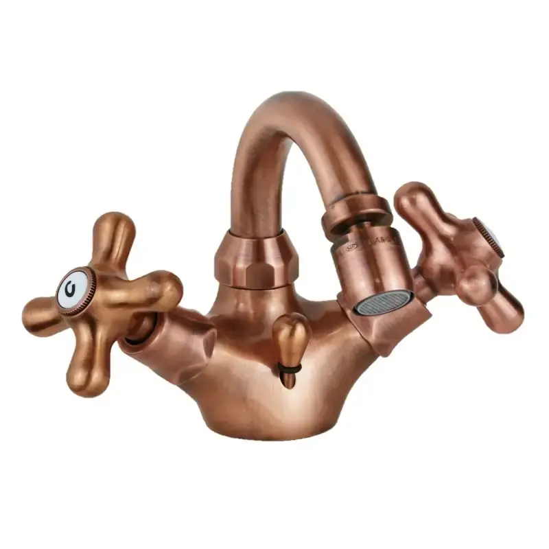 Non Perdere Robinet de bidet à 2 poignées de couleur cuivre antique avec bec pivotant Paffoni Iris IRV137RM