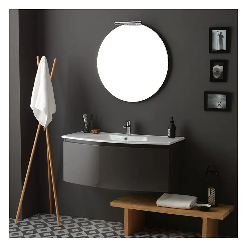 Mobile bagno curvo cm 102 grigio ardesia lucido specchio tondo Riva Nuova Collezione