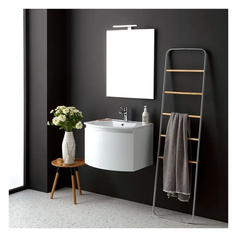 Mobile bagno sospeso arrotondato cm 62 bianco specchio rettangolare Riva Offerta Del Giorno
