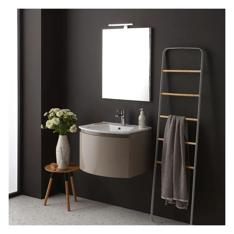 Mobile bagno sospeso curvo cm 62 cappuccino lucido specchio rettangolare Riva Esclusivo
