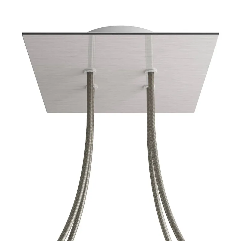 Rose-One square ceiling canopy, 200 mm with 4 holes and 4 side holes - Satin steel Dibond Nuovo Arrivo