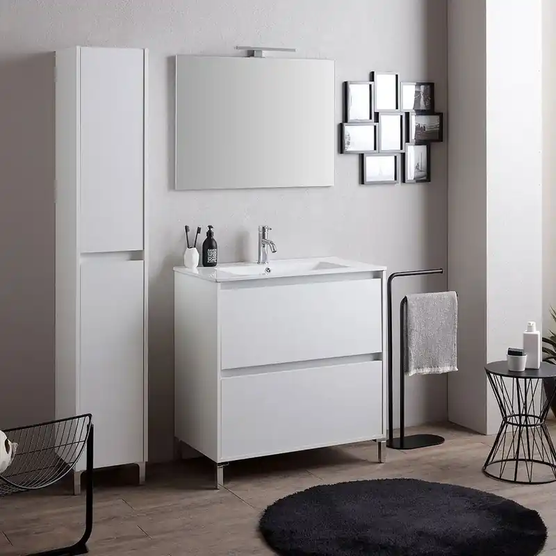 Mobile bagno a terra 100 cm bianco con fianco a vista Laguna Economico