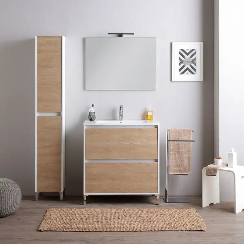 Quantità Limitata Mobile con lavabo a terra 100 cm bianco con frontale rovere Laguna