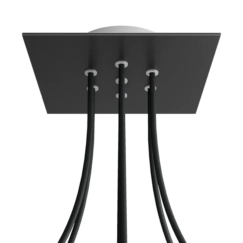 Rose-One square ceiling canopy, 200 mm with 7 holes and 4 side holes - Matte black Affare