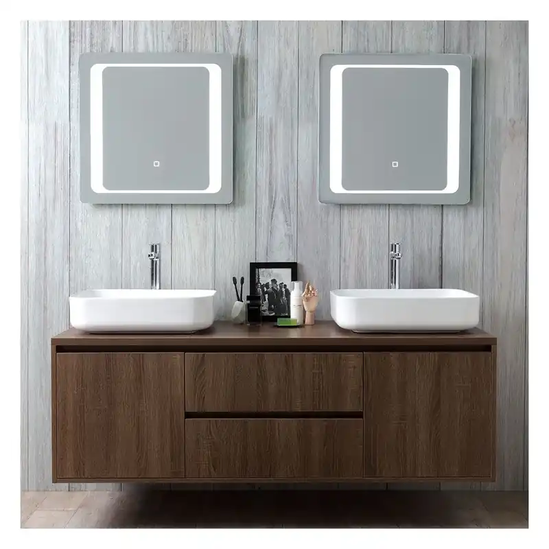 Mobile bagno sospeso 150cm doppio lavabo e specchio led touch Siena Prezzo Scontato