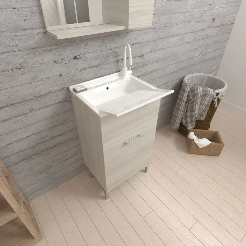 Mobile lavatoio per lavanderia 45cm con 1 anta quercia grigio Pratico Novità