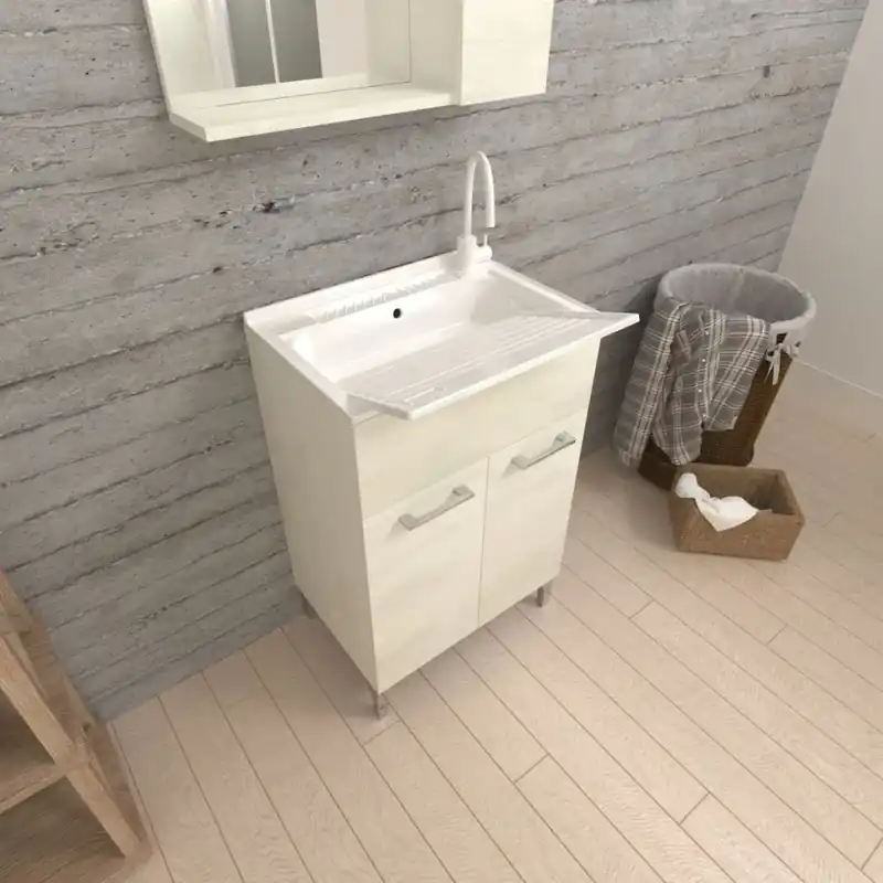 Offerta Limitata Lavatoio per interno 50x50 quercia bianco e asse lavapanni Pratico