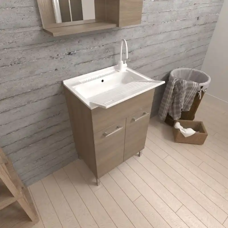 Lavatoio 50x50 con ante quercia naturale e tavola lavapanni Pratico Offerta Limitata