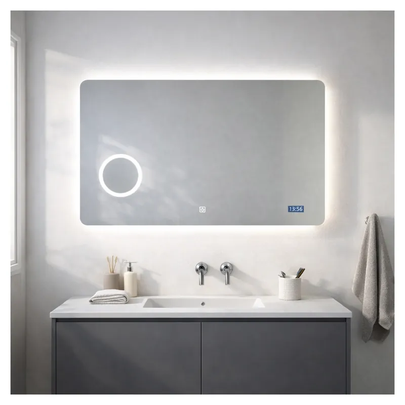 Specchio led 100x70 con lente ingranditore e orologio digitale touch system Offerta Speciale
