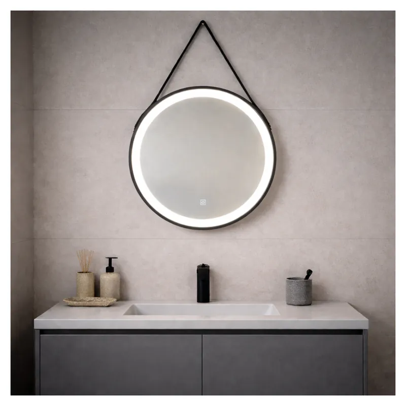 Specchio a led rotondo retroilluminato 60cm con cornice e laccio nero Promozione Esclusiva