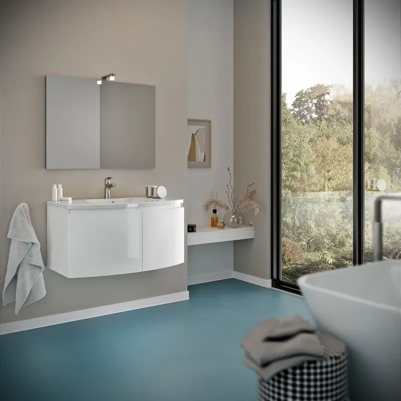 Mobile bagno 80cm con frontale curvo e due ante bianco lucido Garda Offerta Lampo