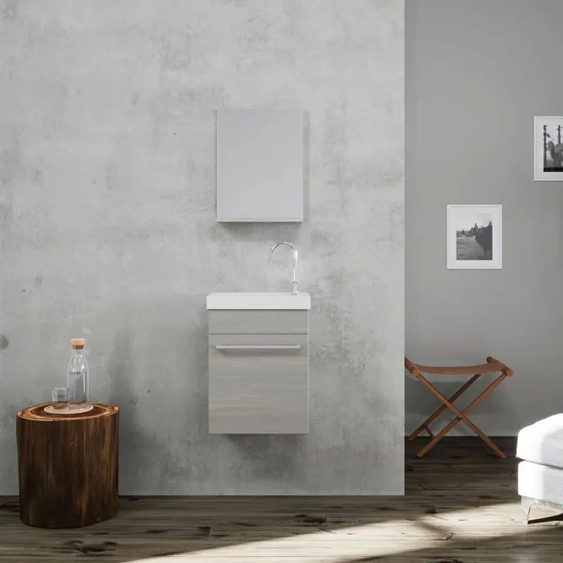 Mobiletto bagno sospeso salvaspazio 42cm grigio effetto legno Smart Spedito Oggi
