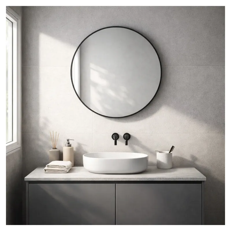 Compra Online Specchio bagno rotondo 60cm con cornice in resina termoplastica nera