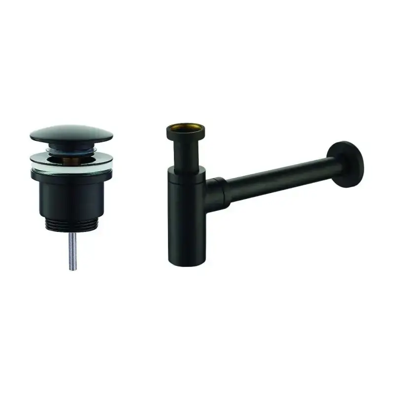 Ensemble vidage et siphon noir mat modèle rond DAMAST KITSCA1NO Affare