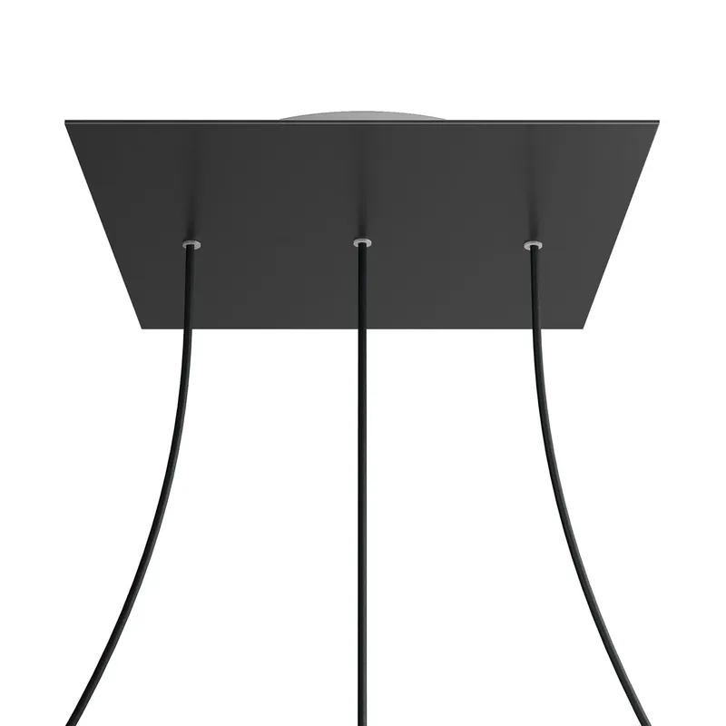 XXL Rose-One square ceiling canopy, 400 mm with 3 holes in line and 4 side holes - Matte black Popolare