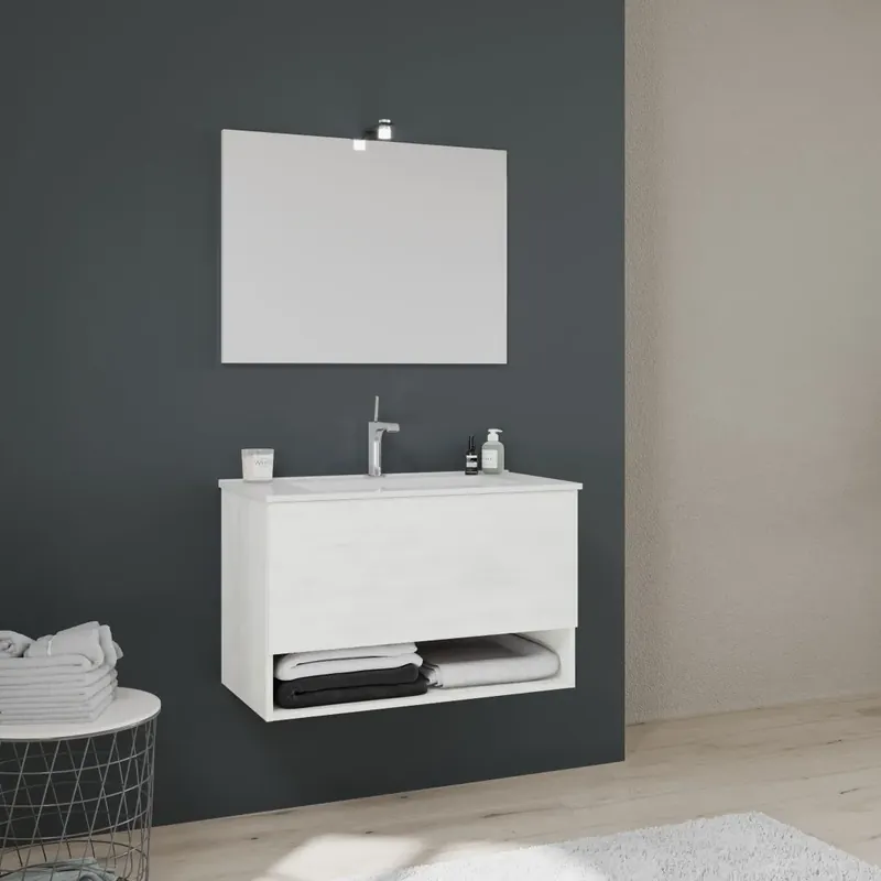Mobile sospeso per bagno cassetto+vano bianco effetto legno Venezia Acquista Ora