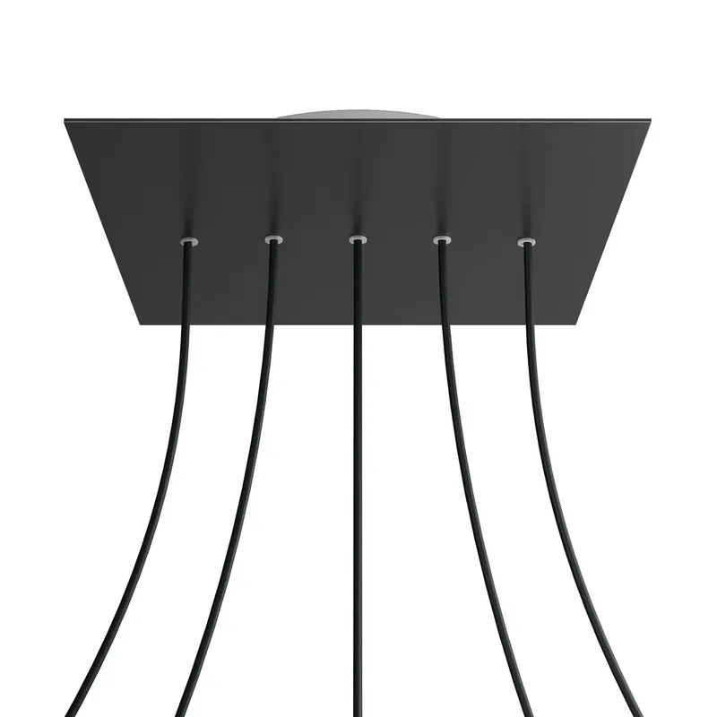 XXL Rose-One square ceiling canopy, 400 mm with 5 holes in line and 4 side holes - Matte black Promozione
