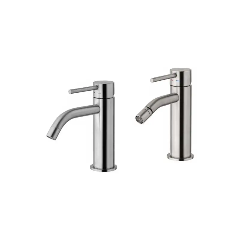 Ensemble mitigeur lavabo et bidet sans vidage, coloris aspect acier Paffoni Light KITLIG1ST Prezzo Ridotto