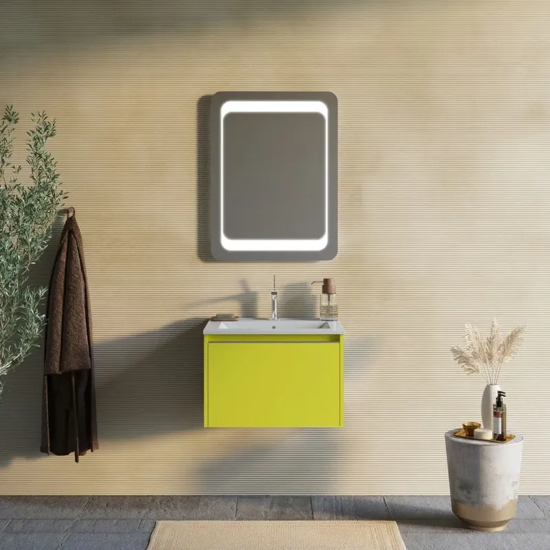 Mobile bagno verde oliva 60cm, lavabo in ceramica e specchio Monaco Super Prezzo