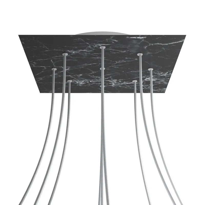 Bestseller XXL Rose-One square ceiling canopy, 400 mm with 9 holes and 4 side holes - Marquina Marble