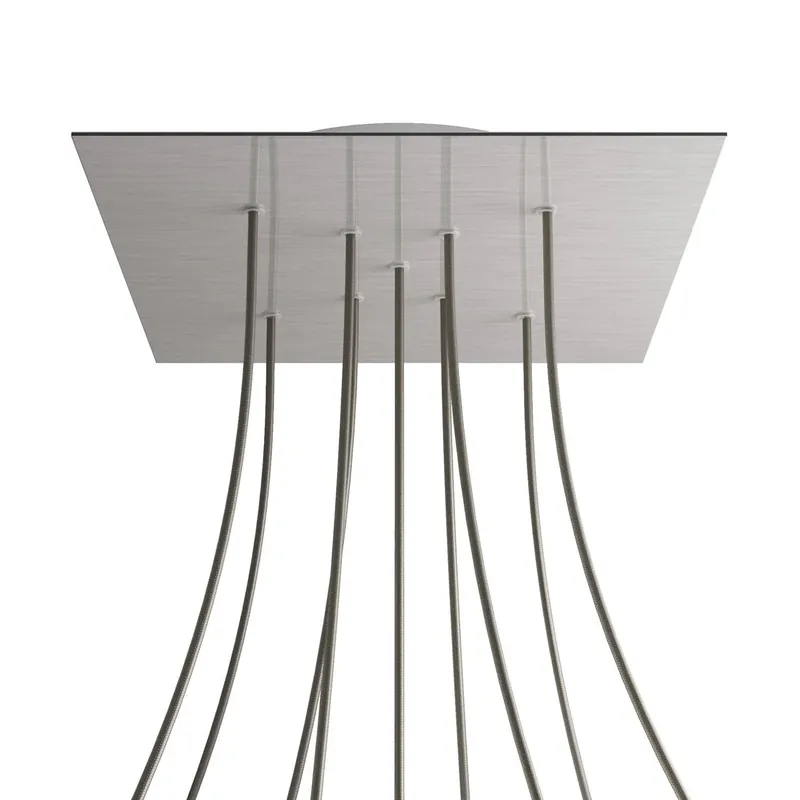 XXL Rose-One square ceiling canopy, 400 mm with 9 X-shaped holes and 4 side holes - Satin stainless steel Dibond Affare