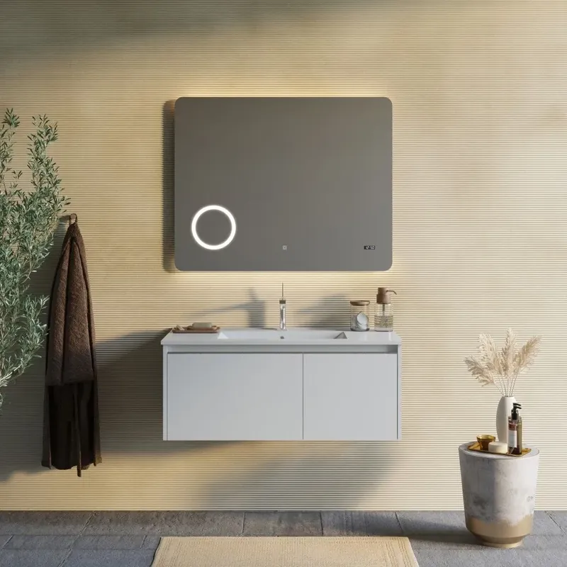 Compra Adesso Mobile bagno sospeso 100cm bianco, specchio touch led e orologio Monaco