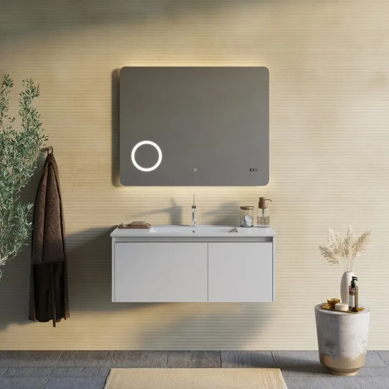 Compra Adesso Mobile bagno a parete 100cm grigio con specchio led e orologio Monaco