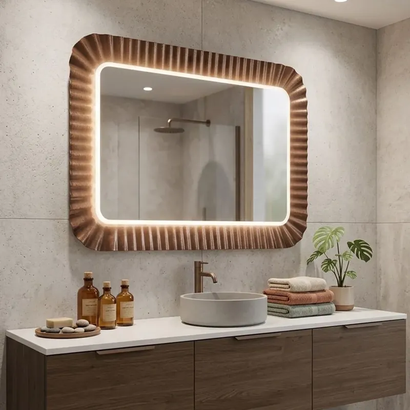 Compra Oggi Stesso Specchio a led con cornice in vetrofuso ondulato bronzo 94x68