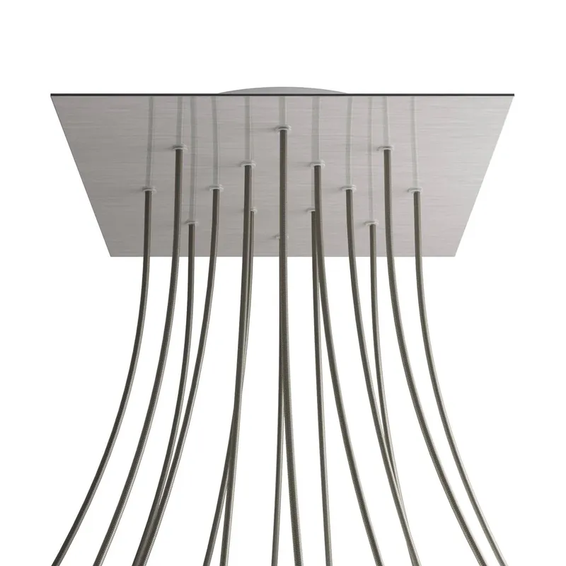 Economico XXL Rose-One square ceiling canopy, 400 mm with 14 holes and 4 side holes - Satin steel Dibond