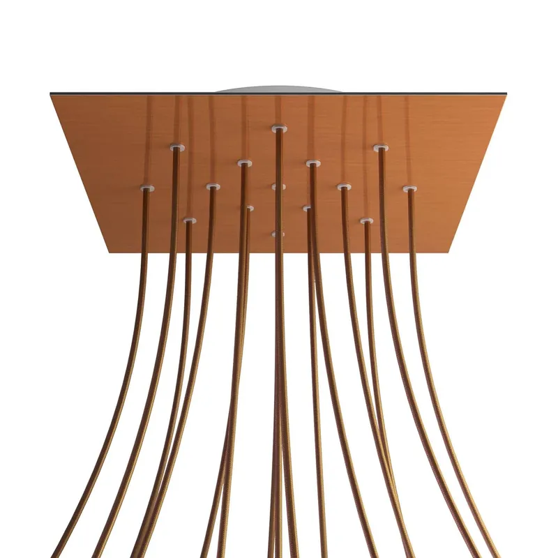 XXL Rose-One square ceiling canopy, 400 mm with 15 holes and 4 side holes - Satin copper Dibond Sconto
