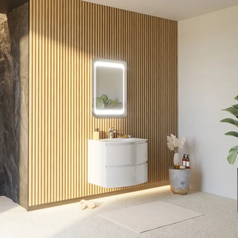 Bestseller Mobile bagno curvo sospeso 70cm bianco lucido specchio led 80x60 Los angeles