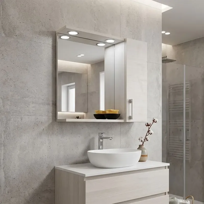 Specchio con pensile per bagno rovere bianco con luce led Promozione