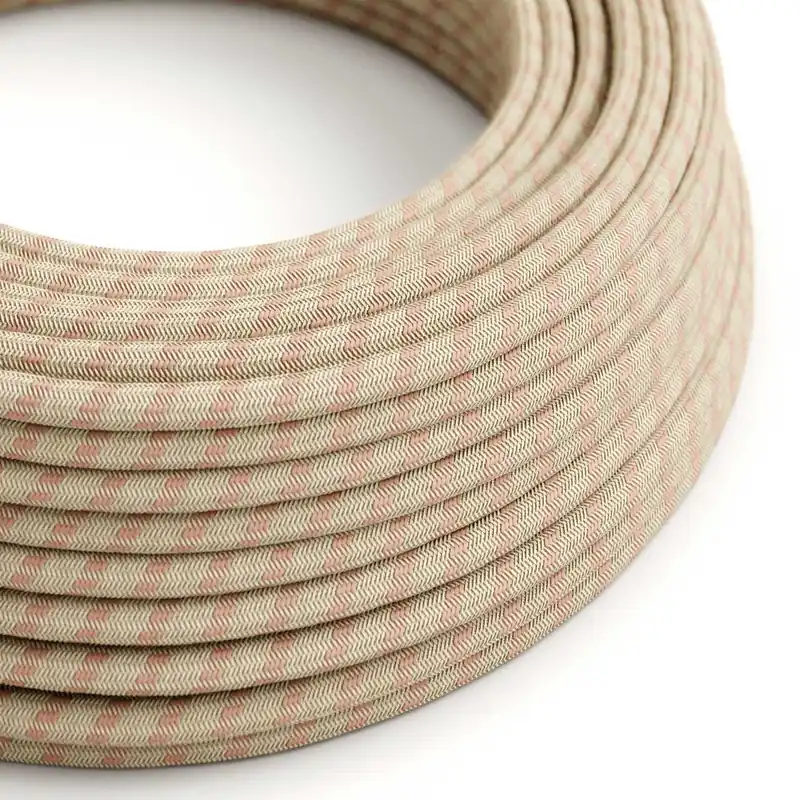 Cloth Covered Wire - Natural & Pink Linen Stripe RD51 - UL Listed Spedizione Espresso