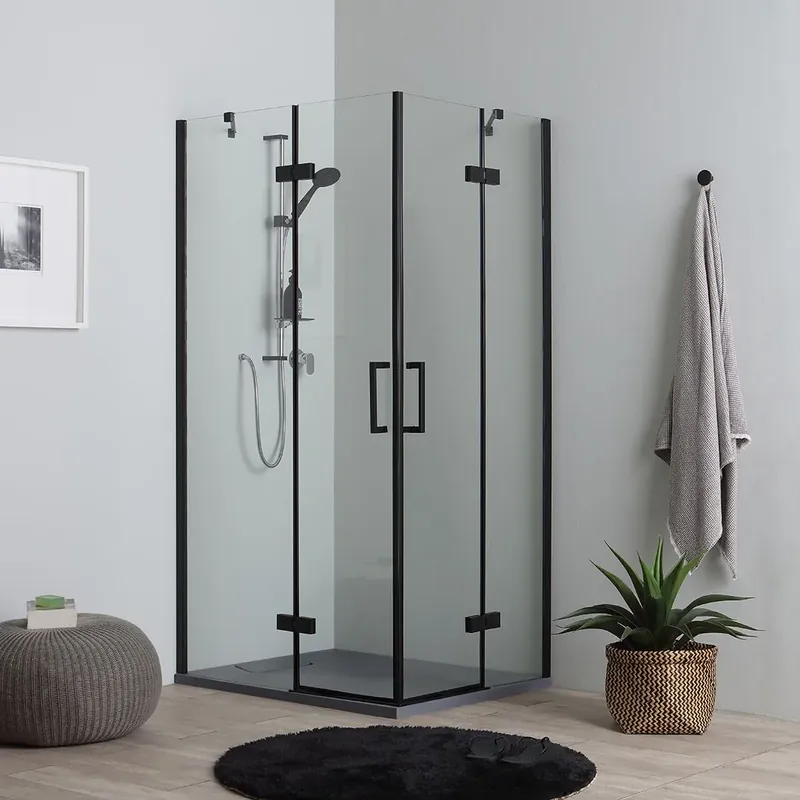 Nuova Collezione Cabina doccia nera 90x70 vetro trasparente 6mm senza profili London
