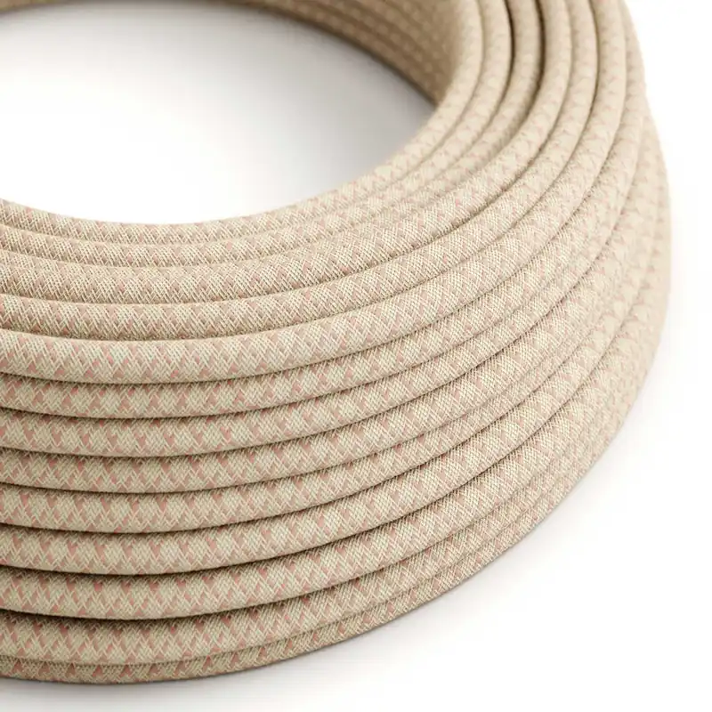 Saldi Cloth Covered Wire - Natural & Pink Linen CrissCross RD61 - UL Listed