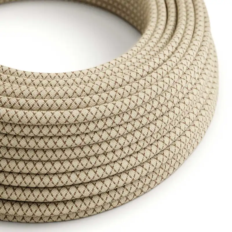 Più Venduto Cloth Covered Wire - Natural & Brown Linen CrissCross RD63 - UL Listed