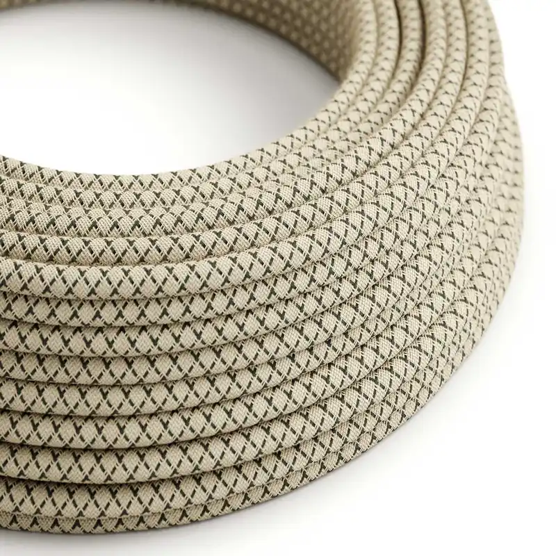 Cloth Covered Wire - Natural & Charcoal Linen CrissCross RD64 - UL Listed Saldi