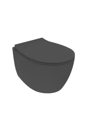 WC suspendu noir mat avec abattant et profondeur de 51 cm avec abattant SoftClose Ercos Kite KITBCKTEKVASO0001 Affare